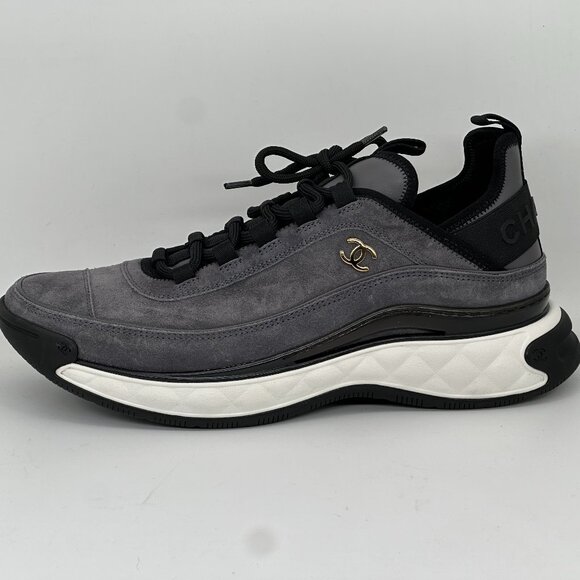 CHANEL 23K 2023 Suede CC Sport Lace Up Sneakers Kicks Shoes Trainers Gray - Picture 1 of 15